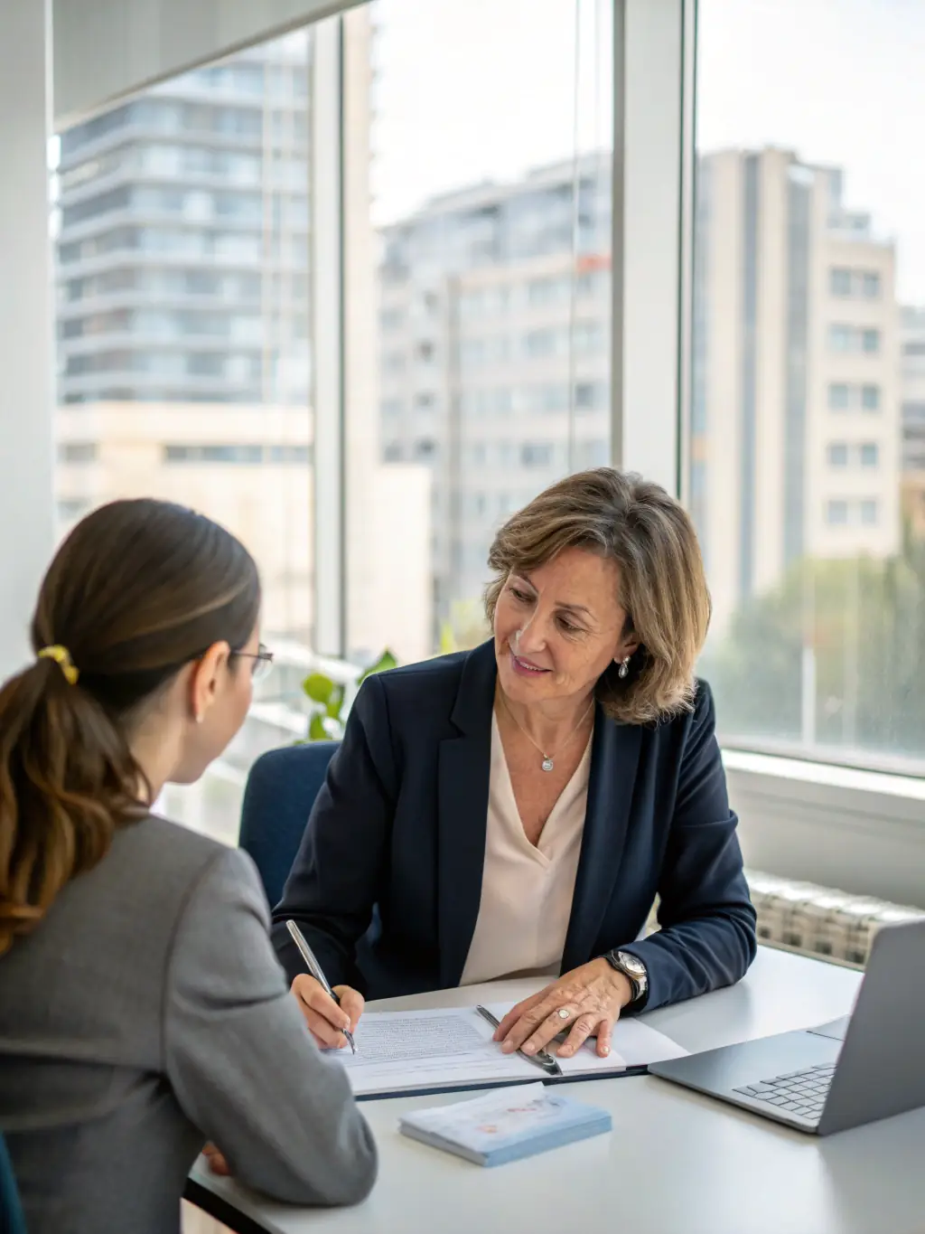 A professional property manager discussing with clients about property management services, showcasing Renovios' expertise.