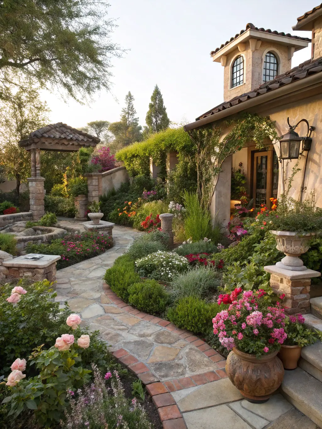 A beautifully landscaped garden with vibrant flowers and well-maintained lawns, showcasing Renovios' landscaping services.